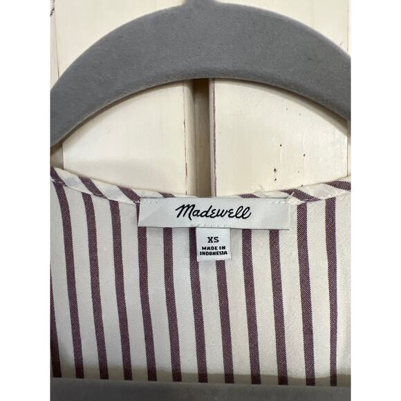 Madewell size XS maroon & off white striped summer viscose top - Picture 2 of 3